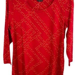JM Collection Women's Printed Gold Chains Top New Red Amore